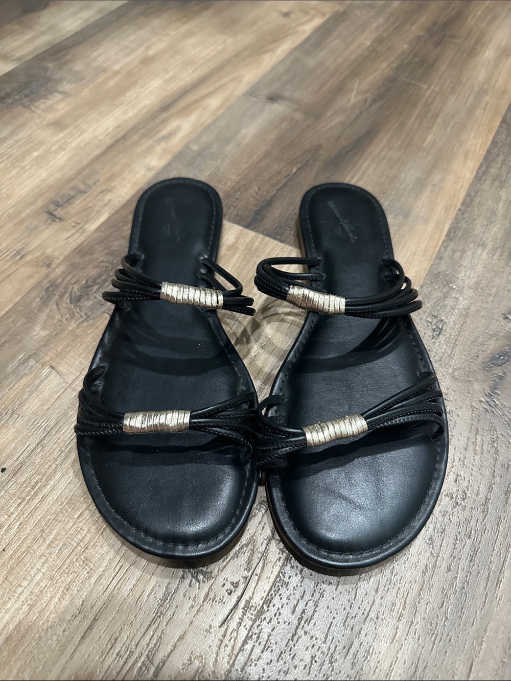 Universal Thread Black Slide Sandals with Silver Wrap Accents